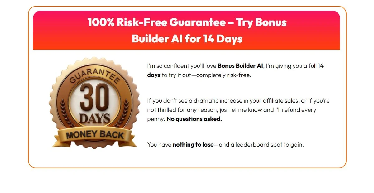 Bonus Builder AI guarantee section from earlier vendor material