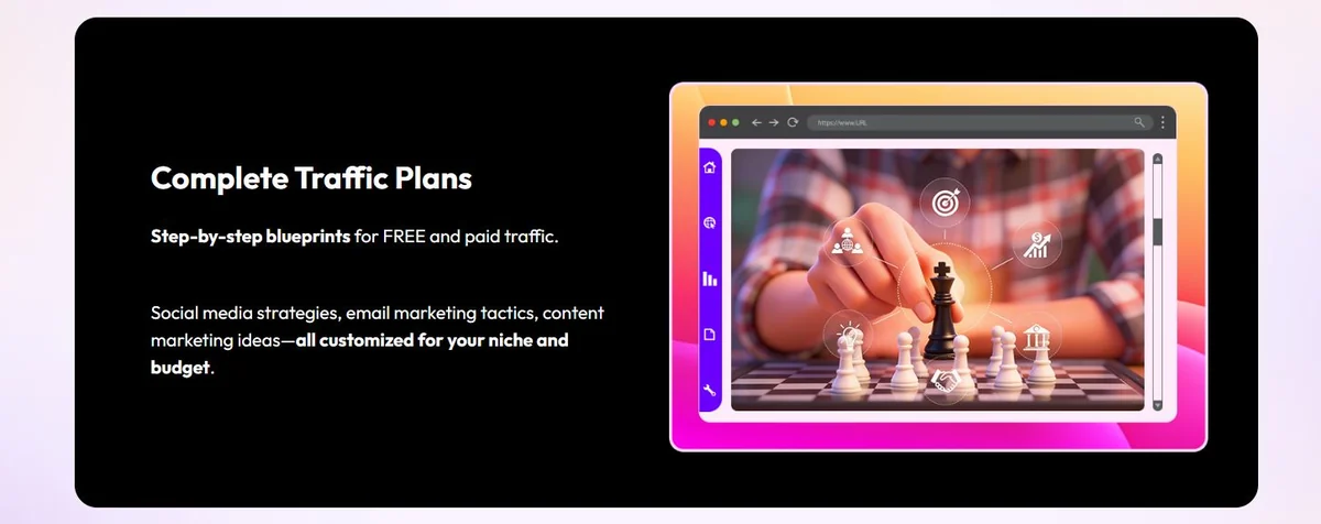 Free Magnet Bot AI sales page showing complete traffic plans for free and paid traffic